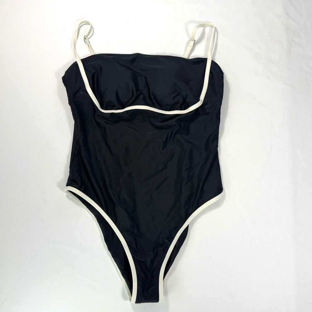 NWT | Cupshe Black One-Piece Swimsuit with White Straps | L